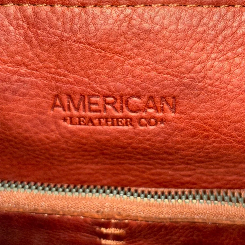 American Leather Co Genuine Leather Backpack Cognac Burgundy Multi Pocket EUC